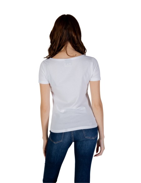 EA7 T-shirt femme blanc manches courtes – Coton stretch