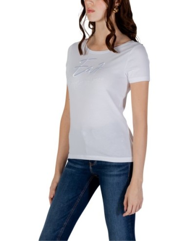 EA7 T-shirt femme blanc manches courtes – Coton stretch