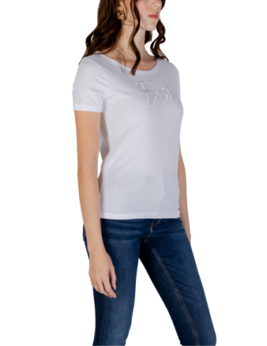EA7 T-shirt femme blanc manches courtes – Coton stretch