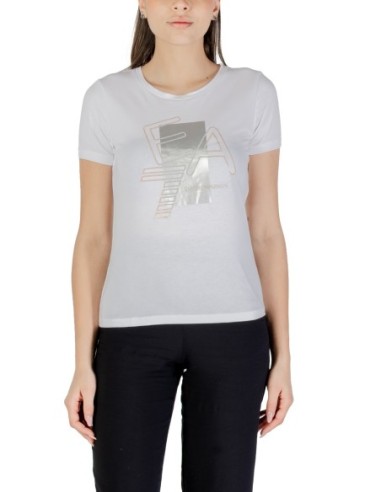 EA7 T-shirt femme blanc imprimé – Coton stretch