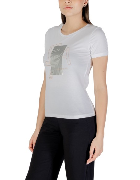 EA7 T-shirt femme blanc imprimé – Coton stretch