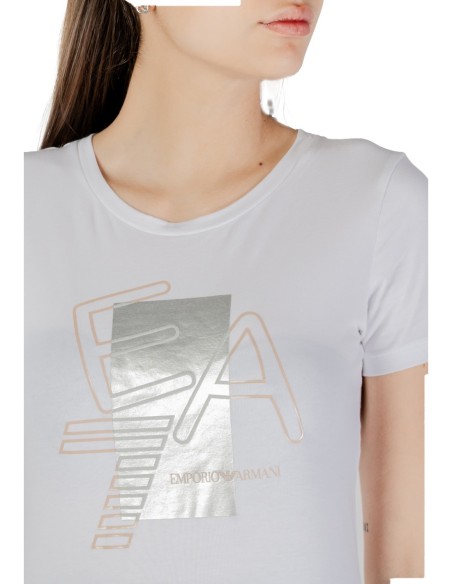 EA7 T-shirt femme blanc imprimé – Coton stretch