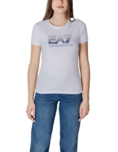 EA7 T-shirt femme blanc imprimé – Coton stretch