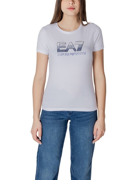 EA7 T-shirt femme blanc imprimé – Coton stretch