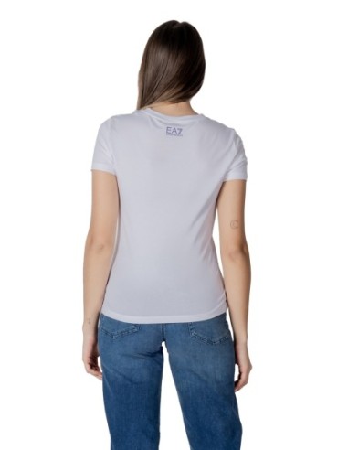EA7 T-shirt femme blanc imprimé – Coton stretch