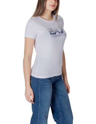 EA7 T-shirt femme blanc imprimé – Coton stretch