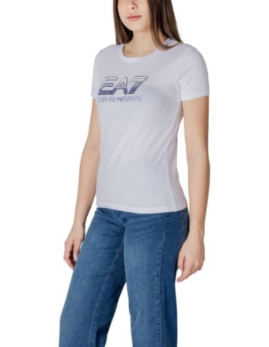 EA7 T-shirt femme blanc imprimé – Coton stretch