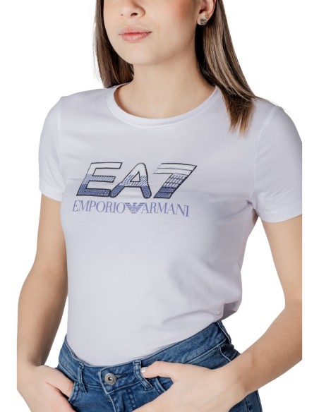 EA7 T-shirt femme blanc imprimé – Coton stretch