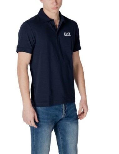 EA7 Polo homme bleu manches courtes – Coton stretch