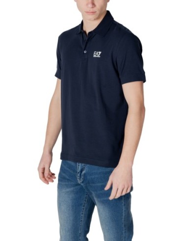 EA7 Polo homme bleu manches courtes – Coton stretch