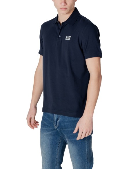 EA7 Polo homme bleu manches courtes – Coton stretch