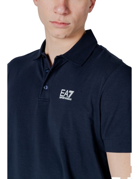 EA7 Polo homme bleu manches courtes – Coton stretch
