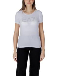 EA7 T-shirt femme blanc imprimé – Coton stretch