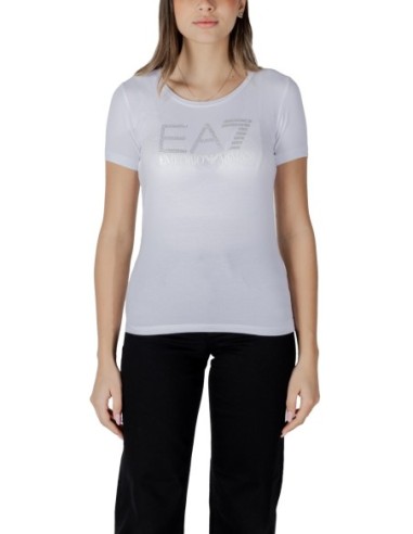 EA7 T-shirt femme blanc imprimé – Coton stretch