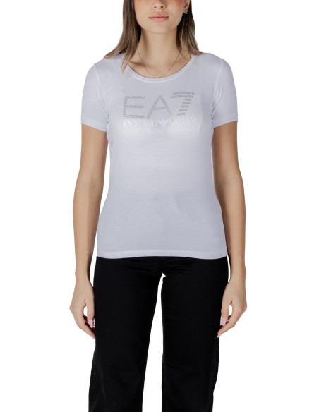 EA7 T-shirt femme blanc imprimé – Coton stretch