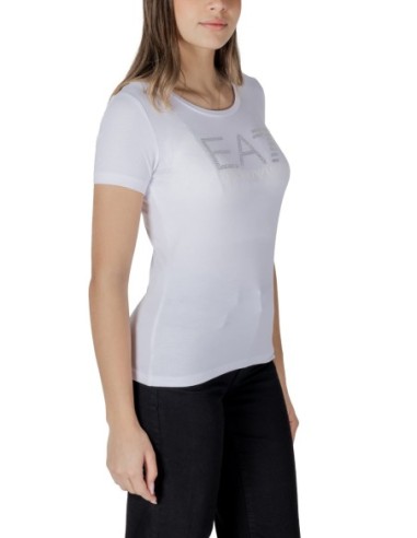 EA7 T-shirt femme blanc imprimé – Coton stretch