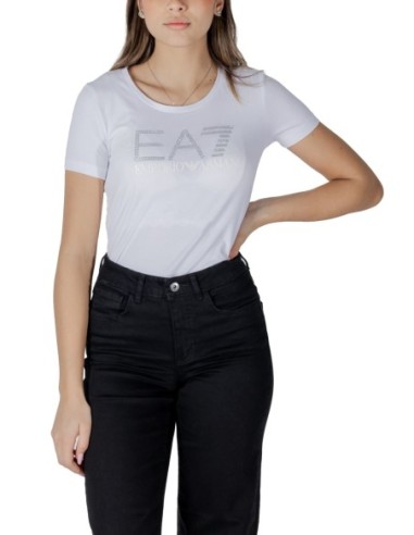 EA7 T-shirt femme blanc imprimé – Coton stretch