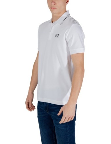 EA7 Polo homme blanc manches courtes – Coton stretch