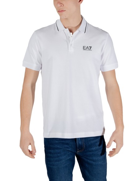 EA7 Polo homme blanc manches courtes – Coton stretch