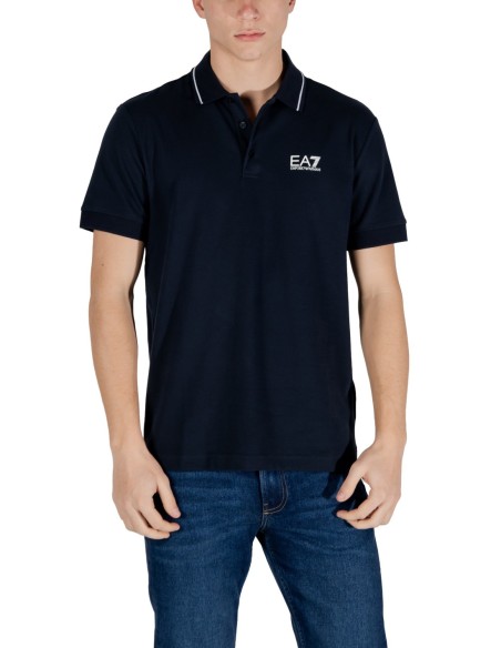 EA7 Polo homme bleu manches courtes – Coton stretch