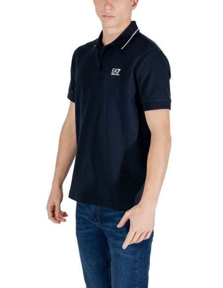 EA7 Polo homme bleu manches courtes – Coton stretch