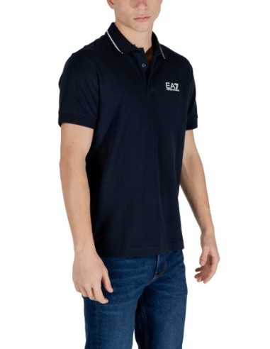 EA7 Polo homme bleu manches courtes – Coton stretch