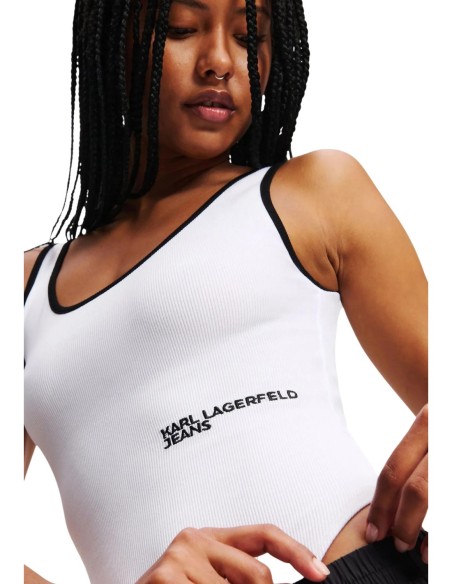 Karlâ€¯Lagerfeldâ€¯Jeans Body femme blanc cÃ´telÃ© â€“ Coton bio