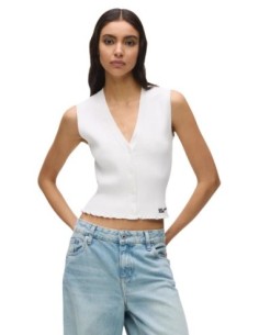 Karl Lagerfeld Jeans DÃ©bardeur femme blanc col V boutonnÃ©