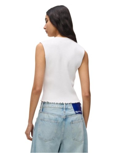 Karl Lagerfeld Jeans Débardeur femme blanc col V boutonné