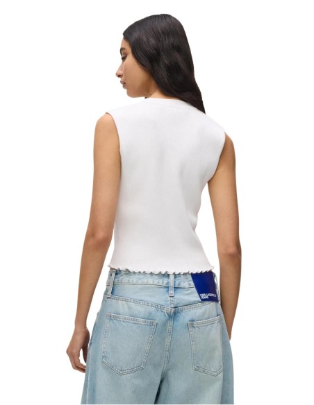 Karl Lagerfeld Jeans Débardeur femme blanc col V boutonné
