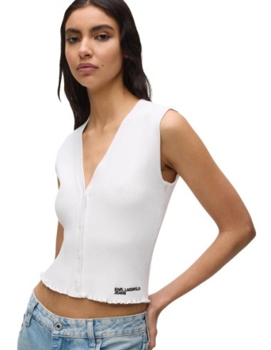Karl Lagerfeld Jeans DÃ©bardeur femme blanc col V boutonnÃ©