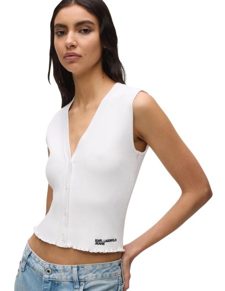 Karl Lagerfeld Jeans Débardeur femme blanc col V boutonné