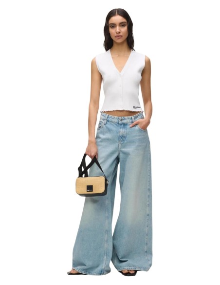 Karl Lagerfeld Jeans Débardeur femme blanc col V boutonné