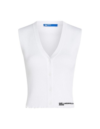 Karl Lagerfeld Jeans DÃ©bardeur femme blanc col V boutonnÃ©