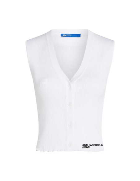 Karl Lagerfeld Jeans DÃ©bardeur femme blanc col V boutonnÃ©