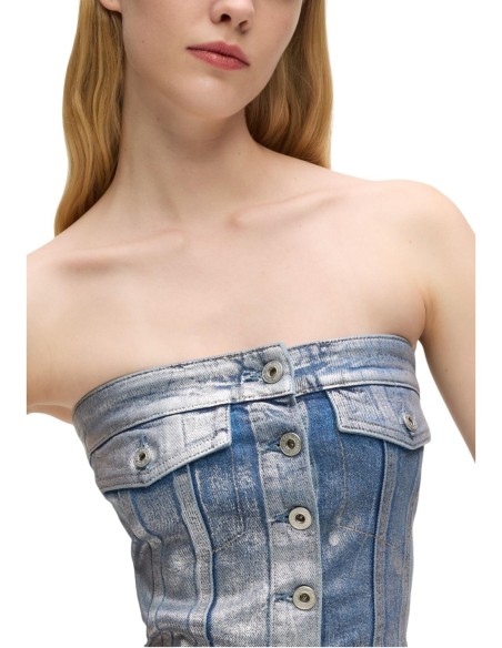 Karl Lagerfeld Jeans Top femme bleu azur boutonné
