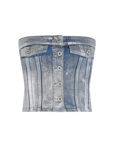 Karl Lagerfeld Jeans Top femme bleu azur boutonné