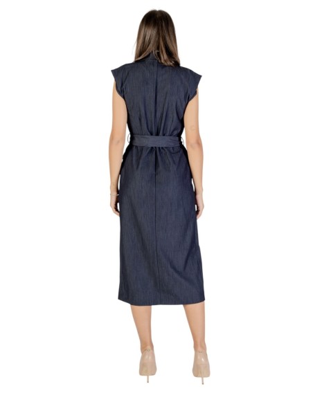Ichi Robe femme bleue avec ceinture