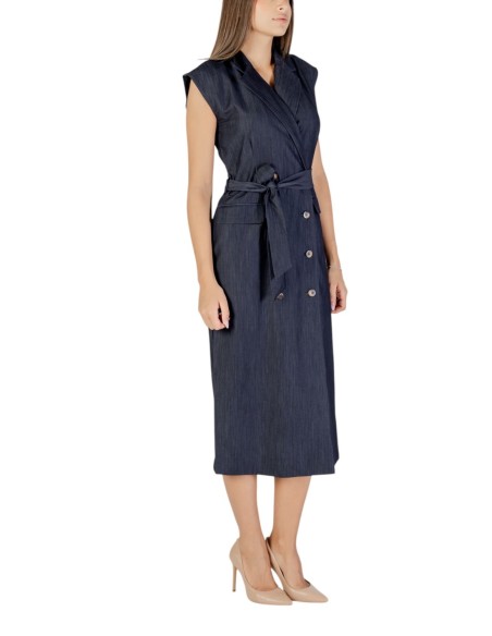 Ichi Robe femme bleue avec ceinture