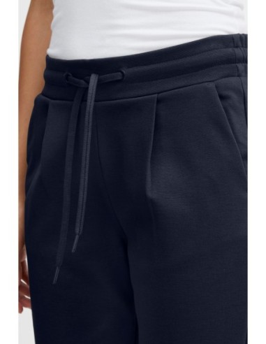 Ichi Pantalon femme bleu à lacets