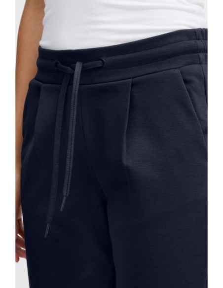 Ichi Pantalon femme bleu à lacets