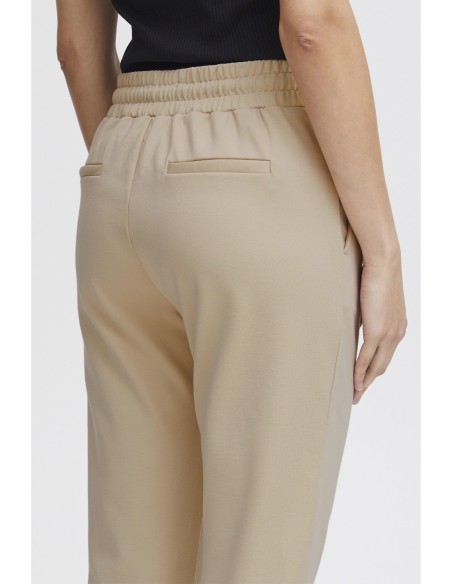 Ichi Pantalon femme beige à lacets