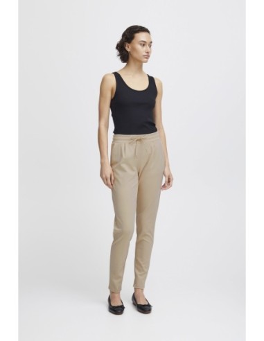 Ichi Pantalon femme beige à lacets
