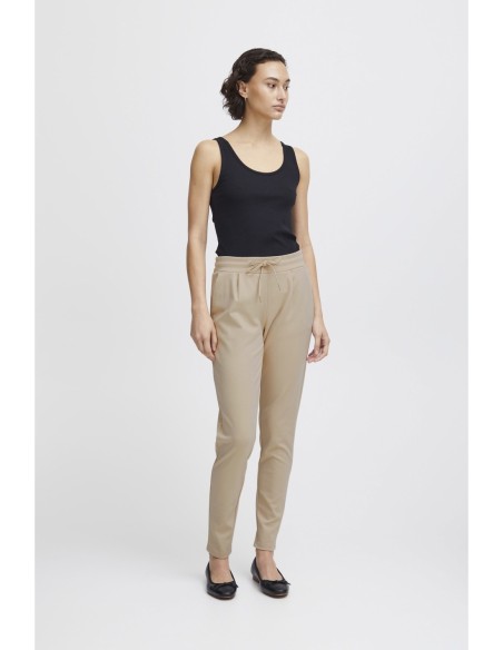 Ichi Pantalon femme beige à lacets