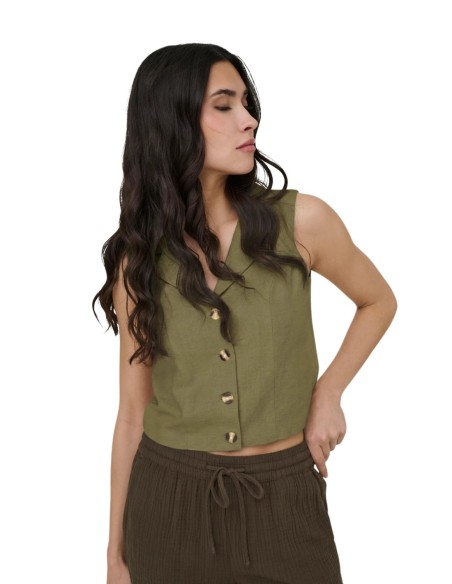 Jacqueline De Yong Gilet femme vert boutonné