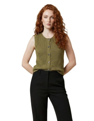 Jacqueline De Yong Gilet femme vert boutonné