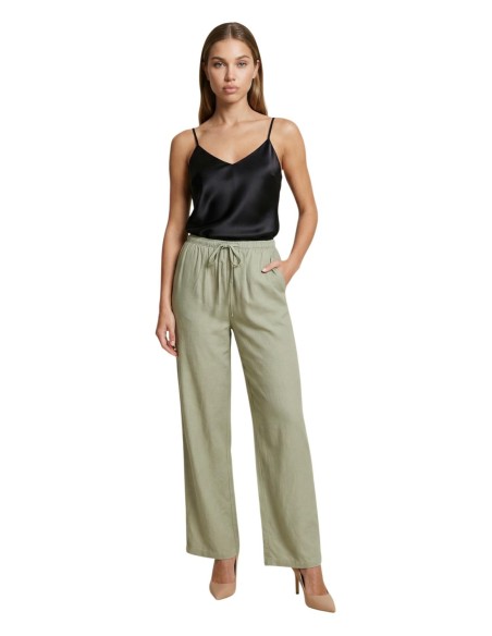 Jacqueline De Yong Pantalon femme vert à lacets