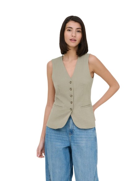 Jacqueline De Yong Gilet femme beige col V