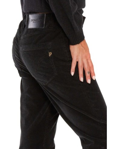 Dondup Pantalon femme noir coton lyocell