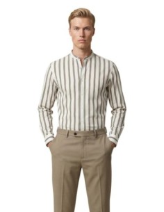 Gianni Lupo Chemise homme blanche rayée col Mao